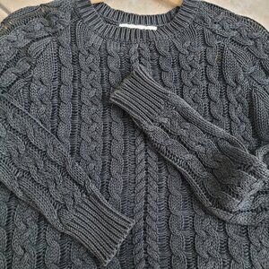 Marrakech Charcoal Cable Knit Cotton Crew Neck Sweater - XS